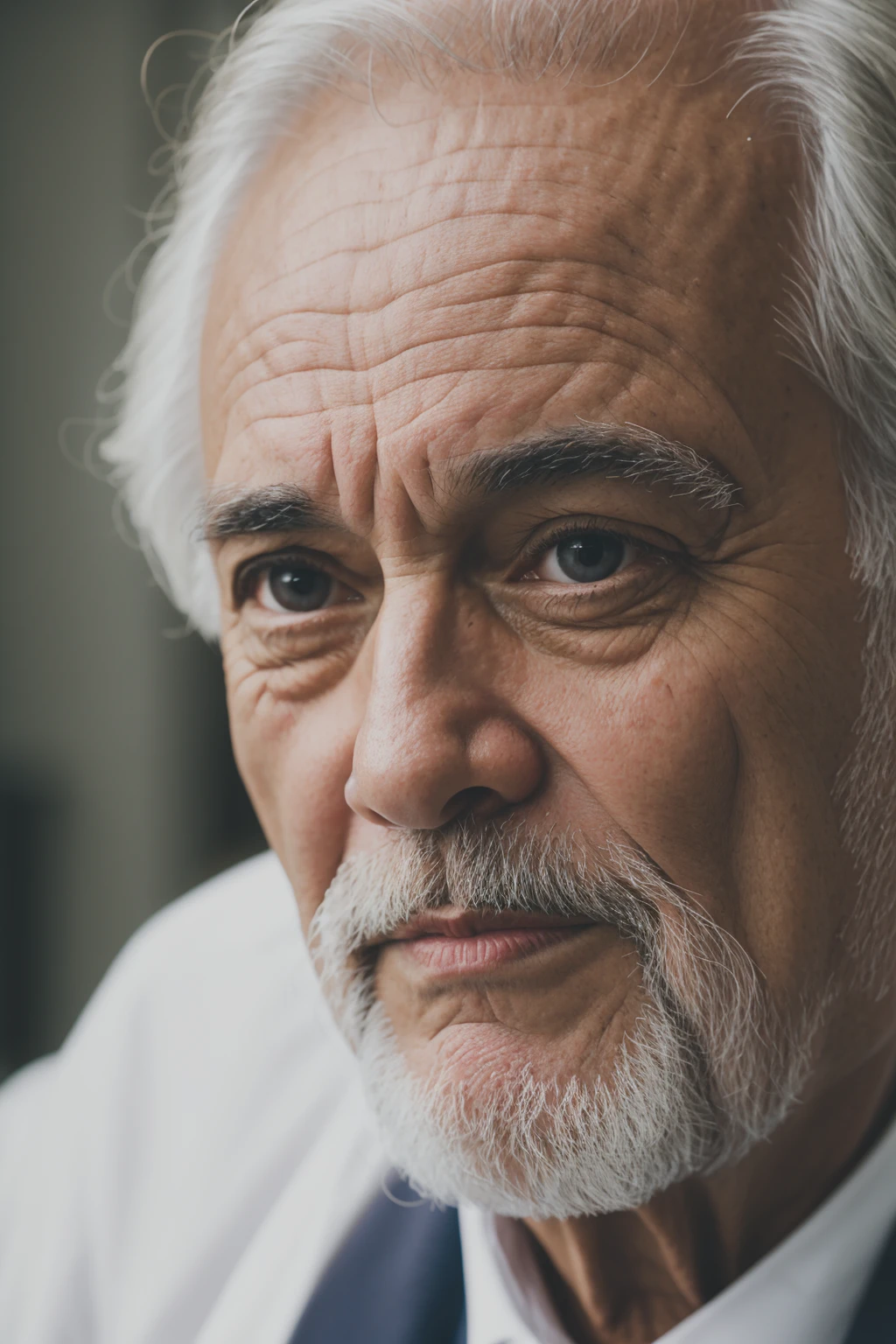 Detailed shot of old man ,60 years, tall, dark hair colour, light skin colour, taken with a Leica M6 and a Leica 75mm F1.25 Noctilux, atmospheric lens