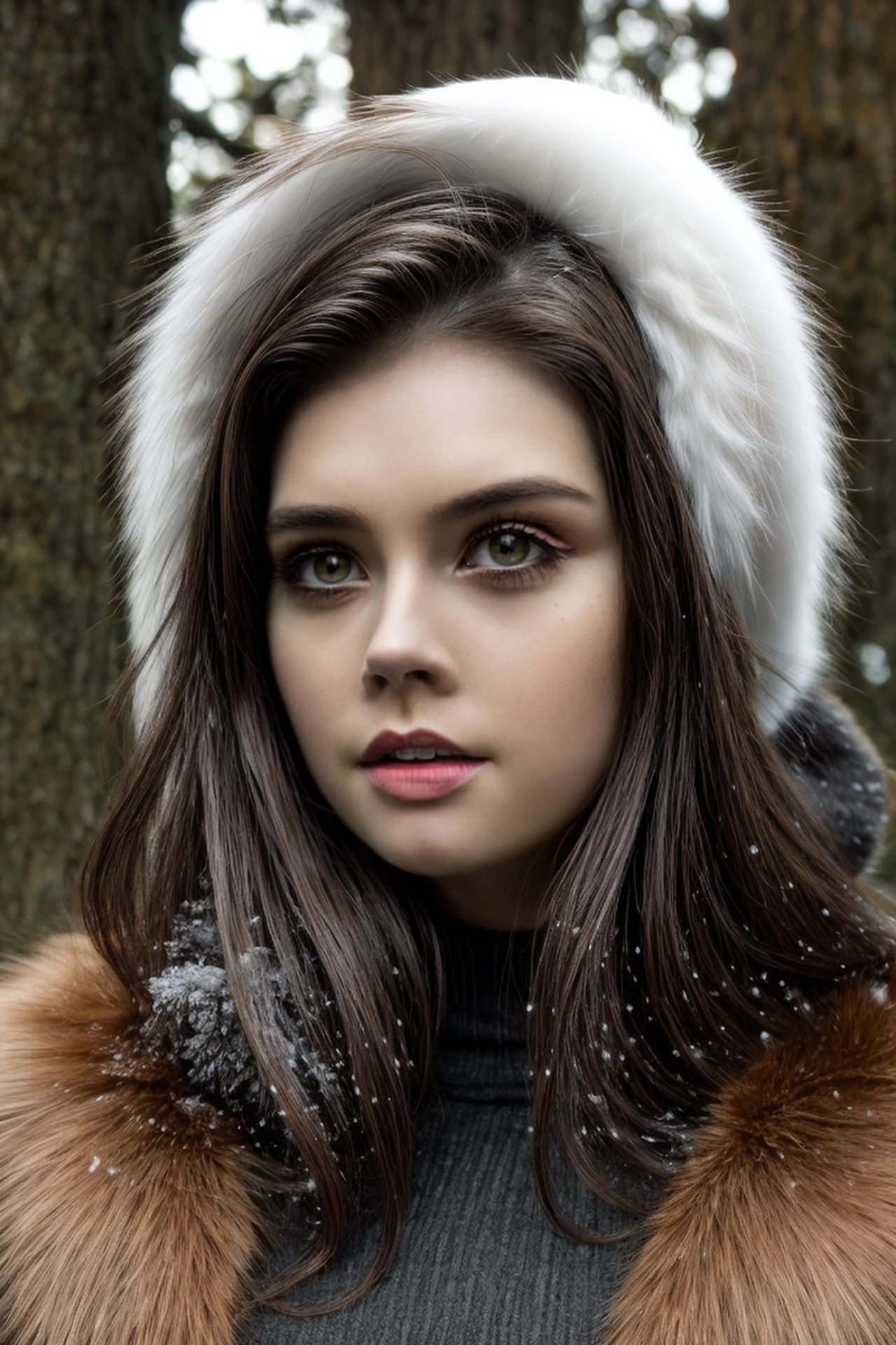 portrait photo of elisetrouw person wearing (turtleneck sweater:0.8) <lyco:elise_vision-000002:1.0> in forest, snow, (fur:1.05) hat V1 AS-YoungerV2, masterpiece, best quality, highest quality, cinematic lighting, (volumetric lighting), extremely detailed CG unity 8k wallpaper, focused, 8k wallpaper, 4k wallpaper, extremely detailed, ultra realistic, photorealistic, sharp focus, HDR, (high contrast), photograph, detailed and intricate, highly detailed, artstation, smooth, sharp focus, illustration, cinematic lighting