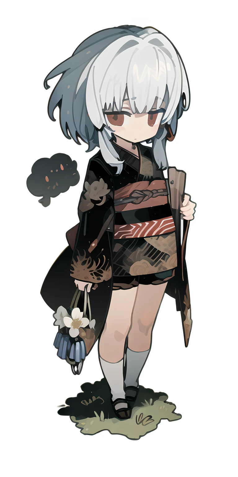 <lora:Siragiku:0.75> siragiku\\(ffmb\\),1girl, solo,black kimono,chibi,straight-on, looking at viewer, pov,full body, standing,white background, <lora:MIA:0.8>