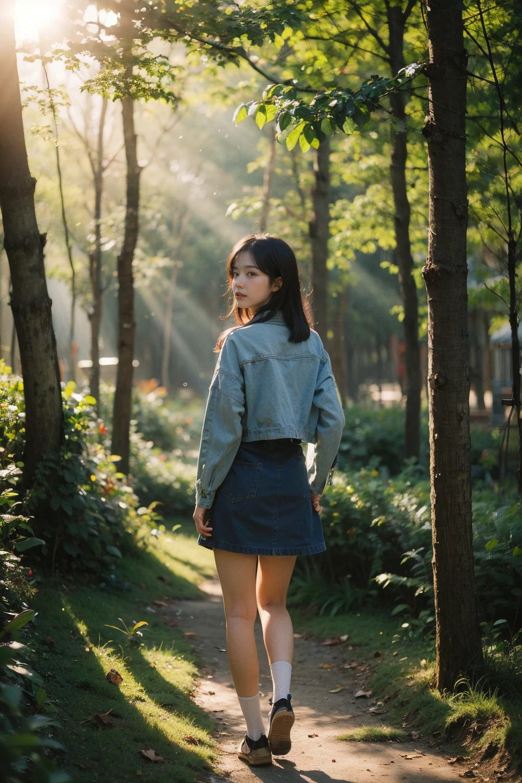 Best Quality,Masterpiece,Ultra High Resolution,(Realisticity:1.4),Original Photo,Cinematic Lighting,
1Girl,full body,forest,sunshine,backlighting,