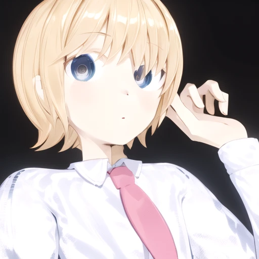 SenpaiCA2021, solo, blonde hair, necktie, upper body