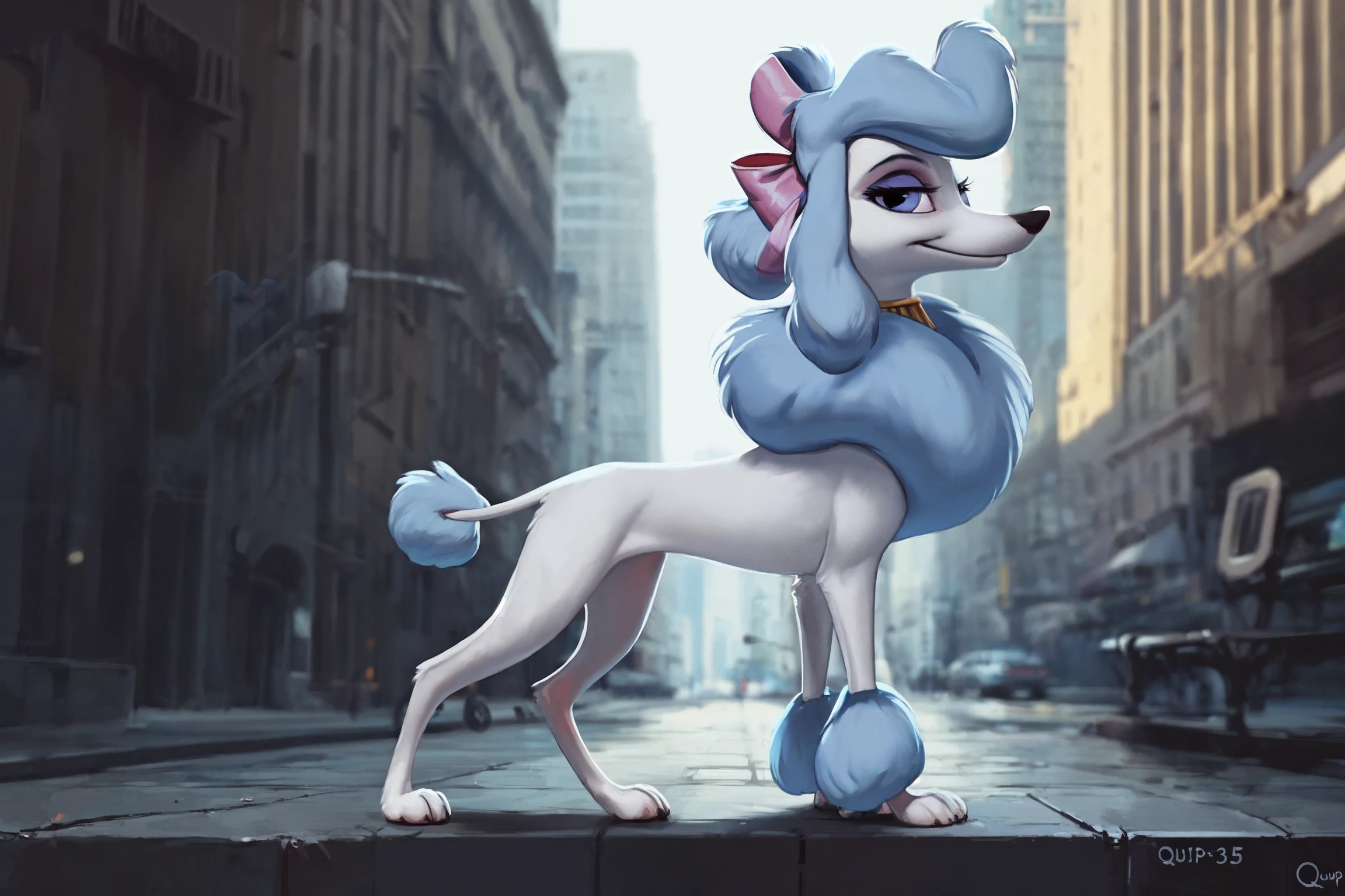 (by qupostuv35:1.2), female, thin, long, (Georgette dog:1.2), detailed background, (solo:1.1), feral, hair <lora:Georgette_V1.0:0.8>