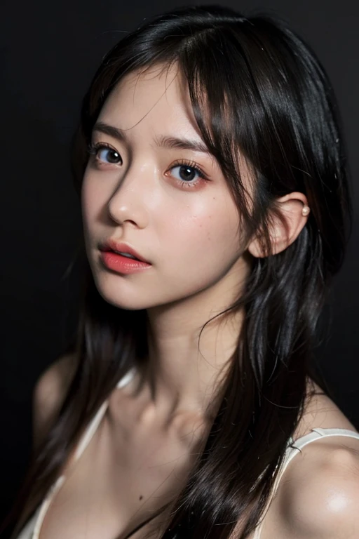real life, double tail,(Squinting:1.5), conjunctivitis, Gradient black hair to blonde, smooth, blunt, medium length hair, View Twin Tail Viewer、Shiny skin、 The face is very beautiful and cute.、Shiny, very beautiful skin、Light blue eyes are very beautiful, sexy and cute.、Long, shiny, black hair is very beautiful.、15 year old girl, very beautiful, very cute.、Beautiful, cute, looks bright、Clear double eyelids、