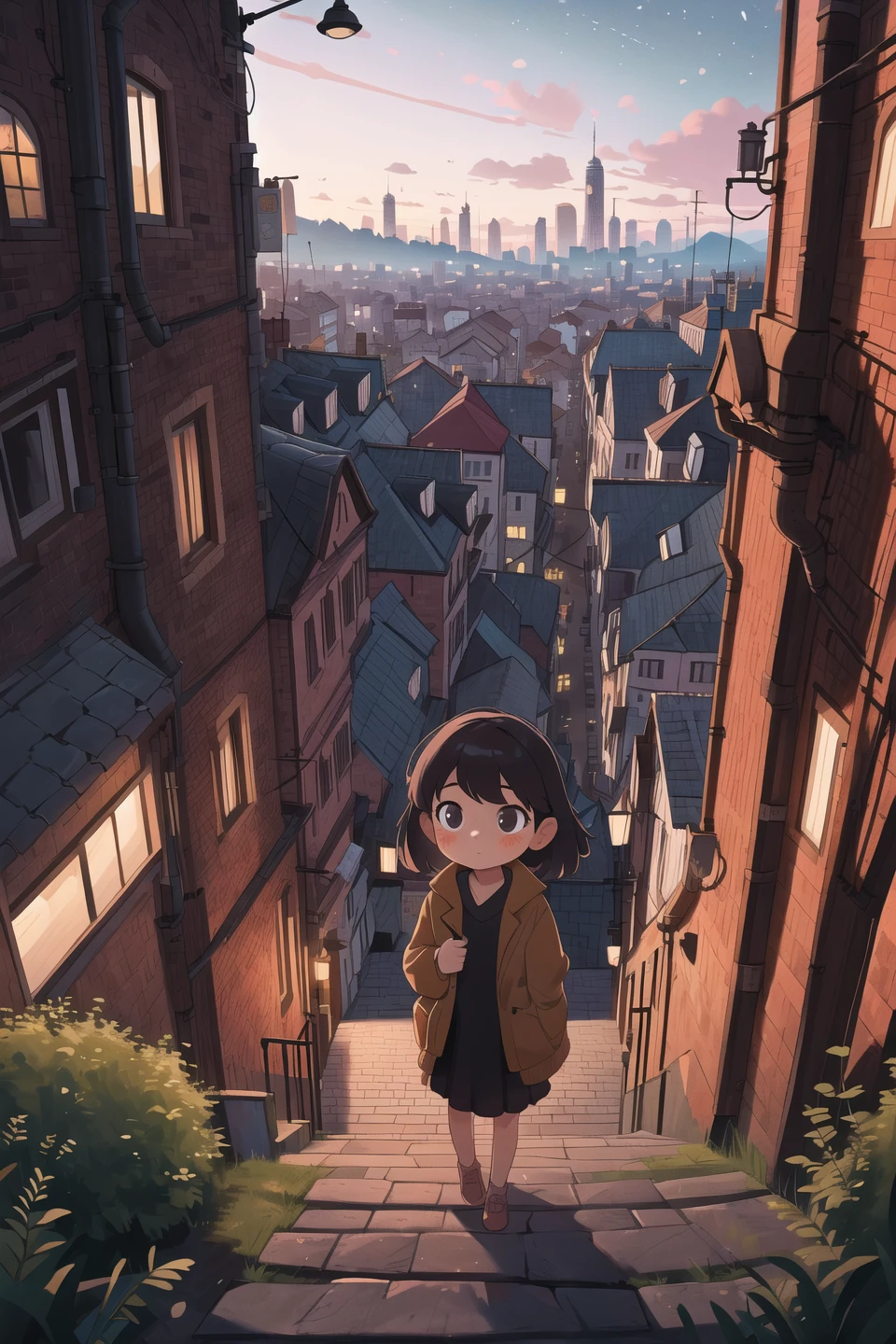 masterpiece,best quality,1girl,landscape,city,evening