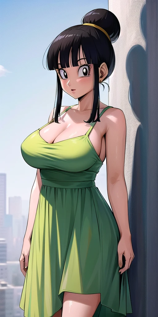 <lora:chichi_dbzV2:0.7> chichi_dbz, standing, solo, large_breasts, sundress,, masterpiece, best quality, detailed face, detailed eyes, highres,