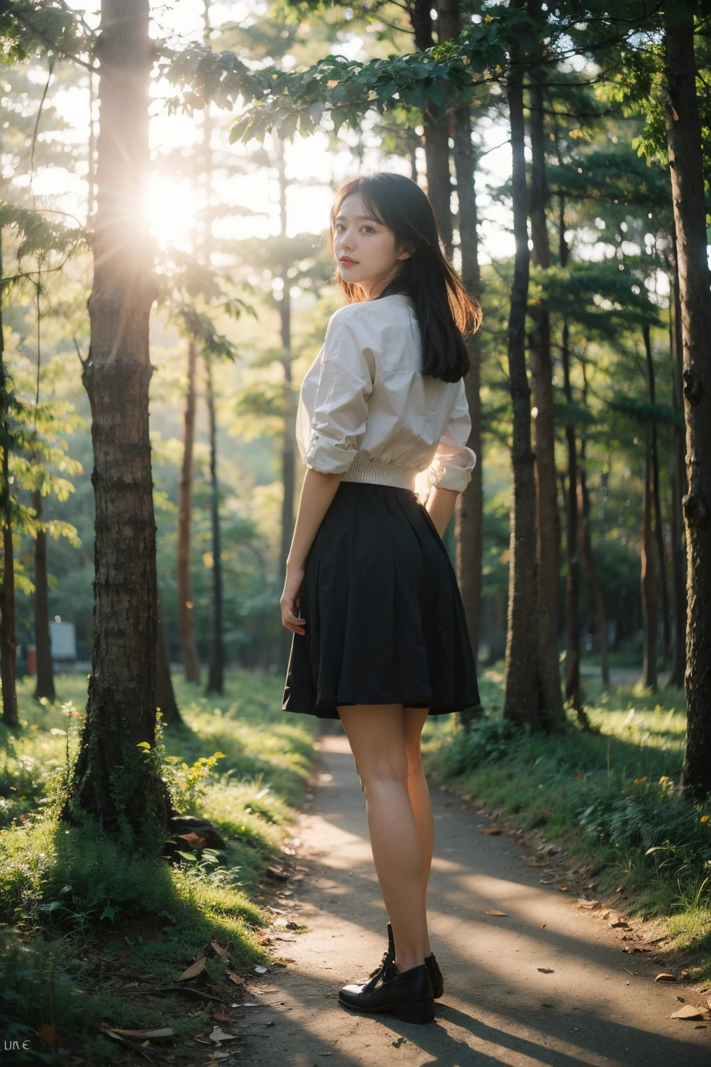 Best Quality,Masterpiece,Ultra High Resolution,(Realisticity:1.4),Original Photo,Cinematic Lighting,
1Girl,full body,forest,sunshine,backlighting,