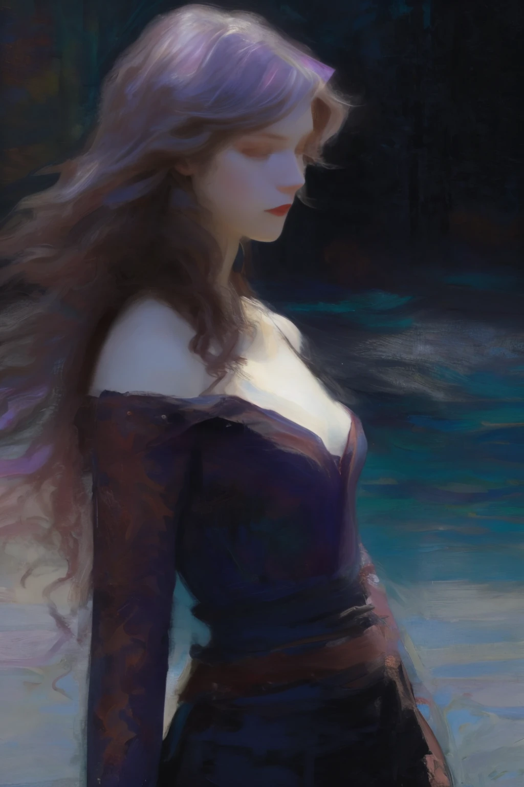 (Style by NTY:1.4), female, scarlet art, iridescent hair, intricate, <lora:OilPaint:0.7> <lora:LowRA:0.7>