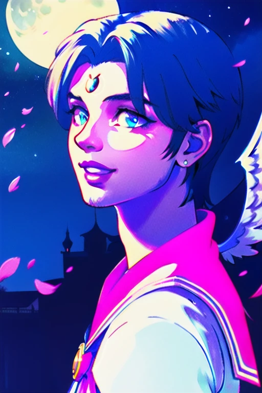 (masterpiece, best quality, ultra-detailed, highres), perfect face, side lighting, lustrous skin,(bloom), (shine), lighting, ray tracing, sci-fi, 1girl, eternal sailor moon, night sky, cherry blossoms, detailed face, face focus, shiny skin, smile, game cg, torino aqua, nigh sky, moonlight, moon, (wings 1.5), white gloves, depth_of_field, very detailed background, rule of thirds, great composition,Dynamic angle, solo, extreme light and shadow,(detailed eyes), ethereal:1.5, (magical), (extremely detailed CG unity 8k wallpaper),perfect anatomy, vivid colors, ((detailed eyes))