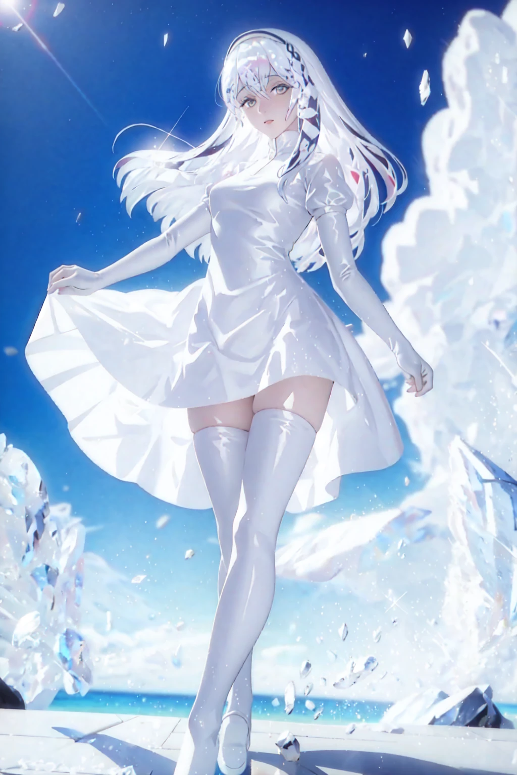 masterpiece, best quality, 1girl, <lora:Bao:1>full body, dress,white hair