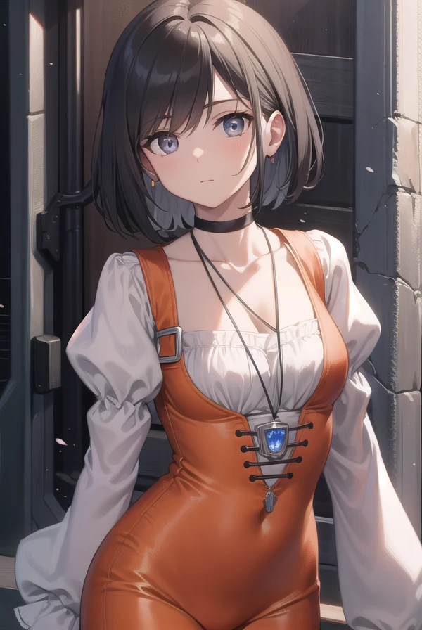 ffgarnet, <lora:garnettest:1>,
garnet, (grey eyes:1.5), short hair, swept bangs, black hair,
BREAK bodysuit, choker, gloves, jewelry, juliet sleeves, long sleeves, necklace, orange bodysuit, pendant, puffy sleeves, red gloves,
BREAK looking at viewer,
BREAK outdoors, village,
BREAK <lora:GoodHands-vanilla:1>, (masterpiece:1.2), best quality, high resolution, unity 8k wallpaper, (illustration:0.8), (beautiful detailed eyes:1.6), extremely detailed face, perfect lighting, extremely detailed CG, (perfect hands, perfect anatomy),