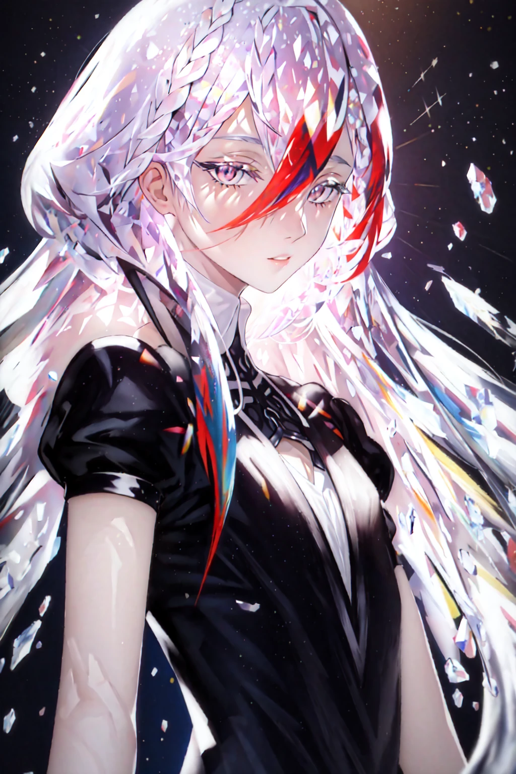 masterpiece, best quality, 1girl, dress,white hair,multicolored hair, <lora:Bao-000012:1>