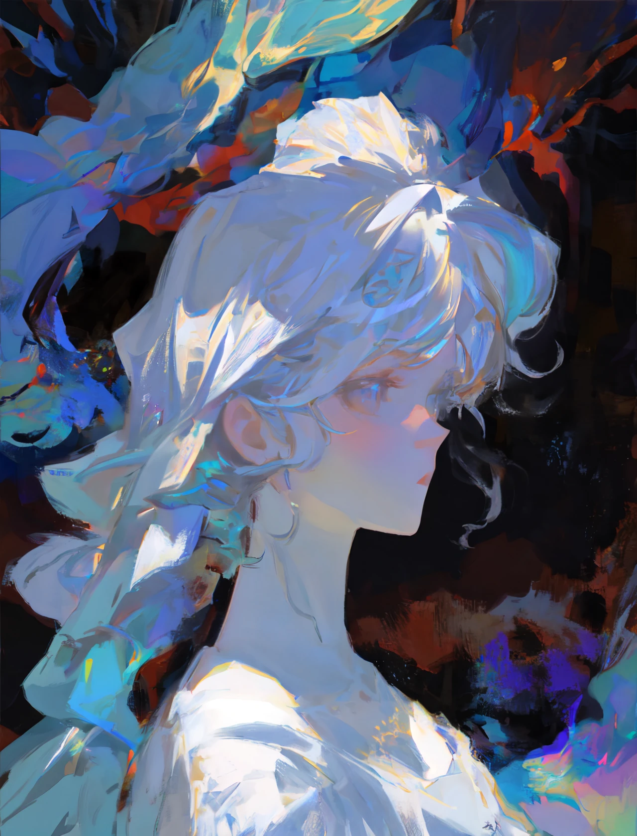 (Style by NTY:1.4), iridescent hair, intricate, colorful <lora:OilPaint:0.7>
