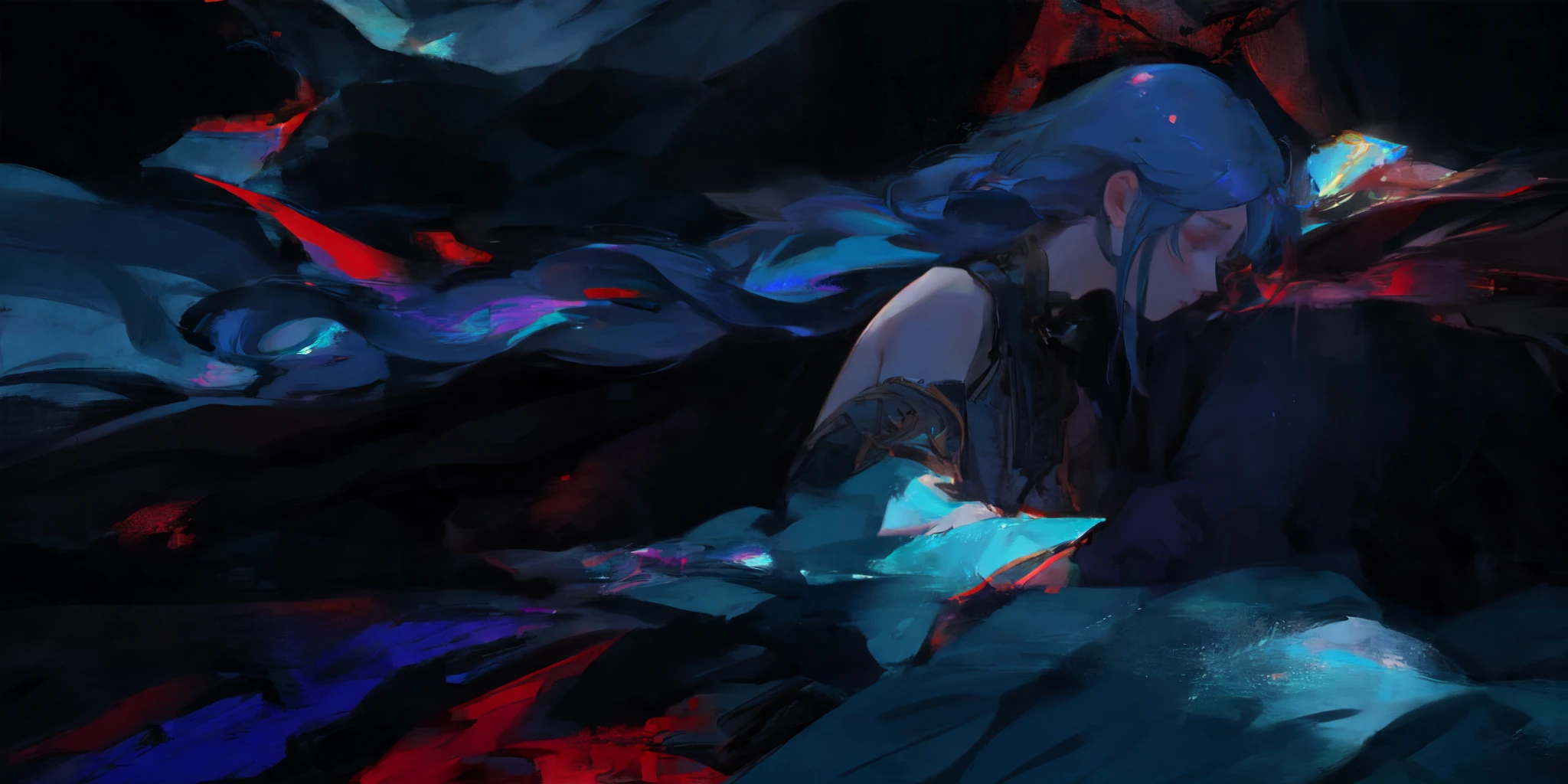 (Style by NTY:1.4), female, scarlet art, iridescent hair, intricate, <lora:OilPaint:0.7> <lora:LowRA:0.7>