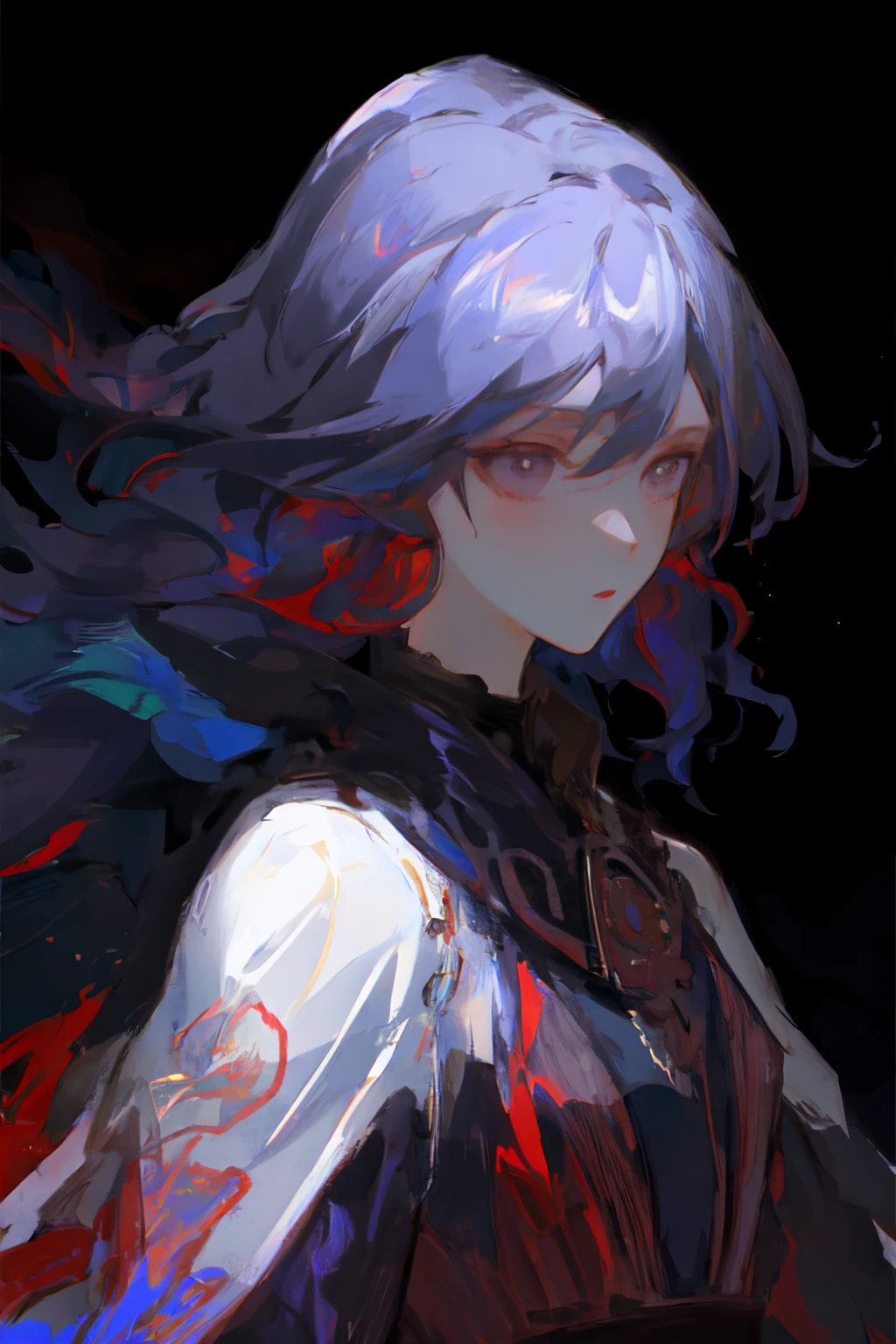 (Style by NTY:1.4), female, scarlet art, iridescent hair, intricate, colorful <lora:OilPaint:0.7>