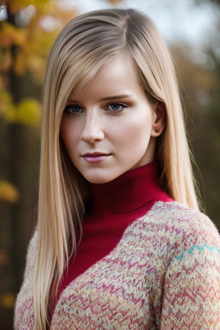 A stunning intricate full color portrait of a woman,wearing a red turtleneck, happy, epic character composition,by ilya kuvshinov, alessio albi, nina masic,sharp focus, natural lighting, subsurface scattering, f2, 35mm, film grain , (straight hair) , blonde <lora:MarryQ:1>