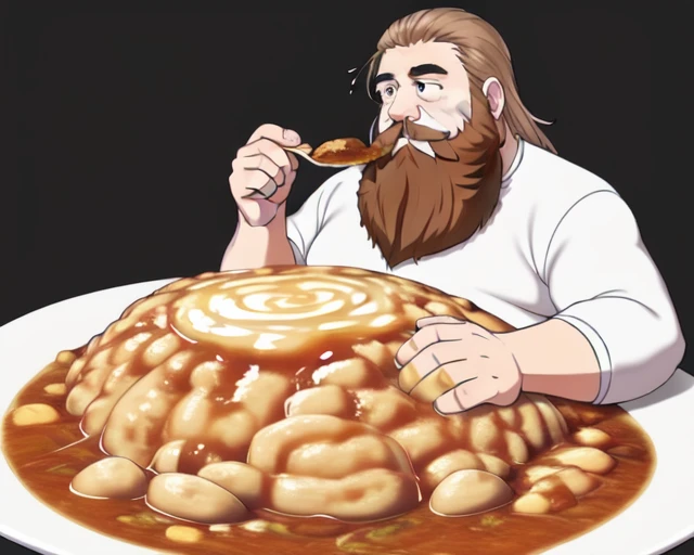 <lora:akashiyaki&tamagodon_v1:0.5>, tamagodon, cup, oversized food, (mature beard fat man:1.2), solo, eating