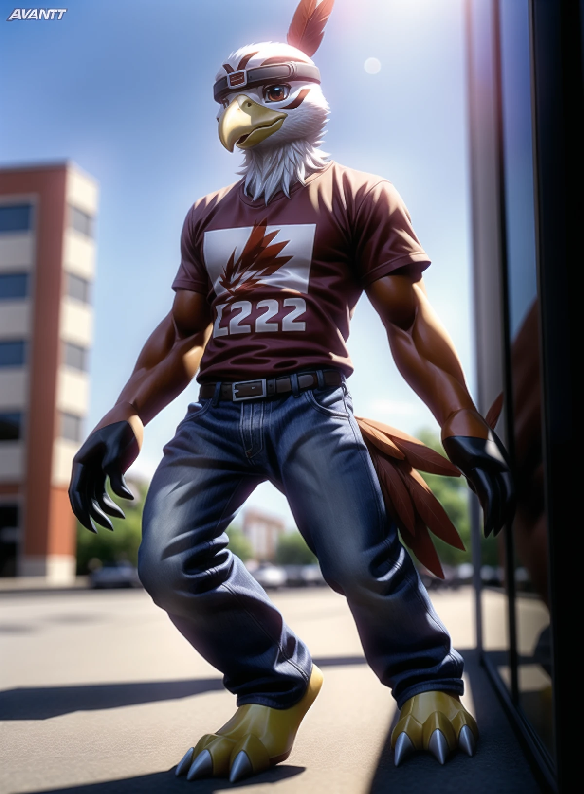 (by photonoko:0.5) (by Arthur Lismer:0.6), (by chunie:0.4) by avante92,
BREAK
(anime:1.2)
solo,male,(hawkmon,:0.7), beak, (avian:0.9), red, feathers, red body, tail feathers, white feathers, yellow legs, anthro, (jeans, t-shirt:1.2)
detailed background, cinematic lighting, (artistic, tastefull:1.2),
8k hd, photo, <lora:add_detail:1.35>, depth of field, <lora:Hawkmon_pm_v2:0.7>