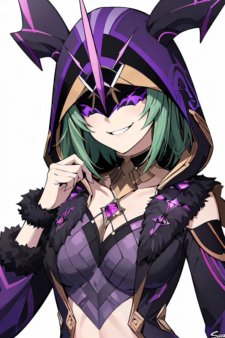 ((masterpiece,best quality)), absurdres,
<lora:Electro_Cicin:0.8>, Electro_Cicin, mask, sadistic smile, detailed hood,