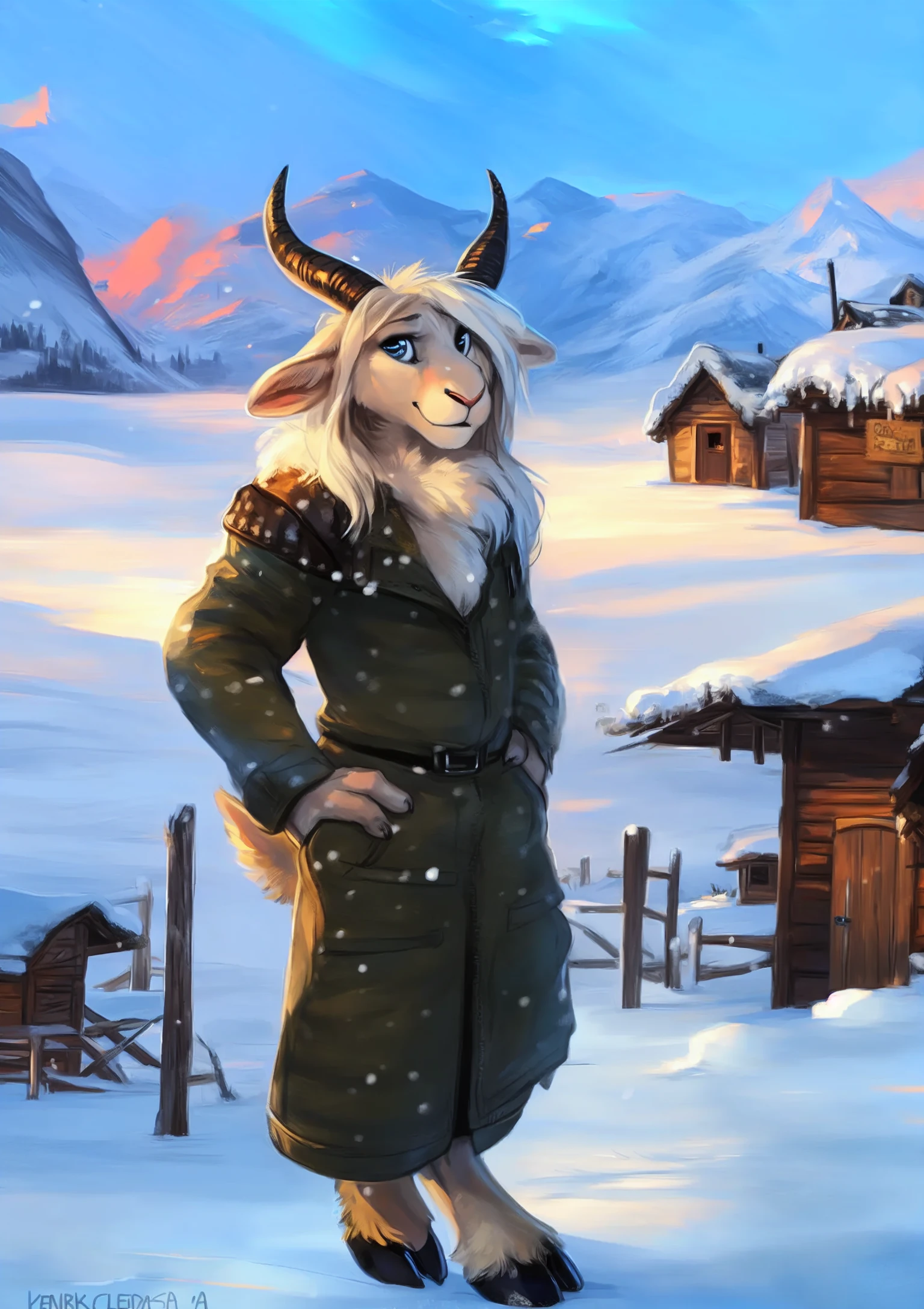 male, solo, anthro, mammal, goat, caprine, (caprine horn), 2 horns, horizontal pupils, cloven hooves,
fully clothed, bottomwear, topwear, pants, jacket, (adventurer), hand on hip,
fur, fluffy, tuft, chest tuft, long hair, neck tuft, inner ear fluff, digitigrade,
standing, front view, looking at viewer,
(detailed background), outside, rock, sunbeam, snowy peaks, sunrise, (village:1.3),
by kenket, by darkgem, by miosha,
fully clothed, bottomwear, topwear, pants, jacket, (adventurer), hand on hip,
fur, fluffy, tuft, chest tuft, long hair, neck tuft, inner ear fluff, digitigrade,
standing, front view, looking at viewer,
(detailed background), outside, rock, sunbeam, snowy peaks, sunrise, (village:1.3),
by kenket, by darkgem, by miosha,