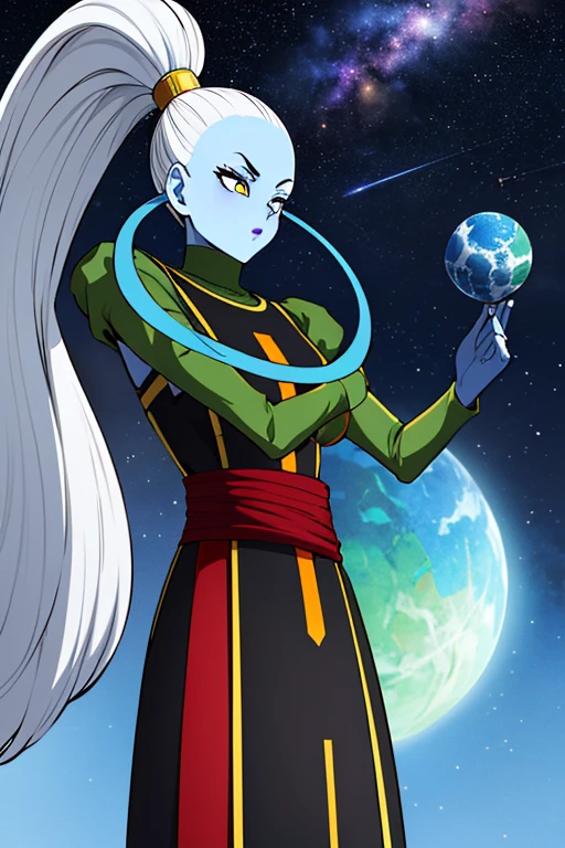((masterpiece,best quality)), absurdres,
<lora:Vados_DB:0.8>, Vados_DB, solo, ponytail, blue skin,
stars and space in background, cinematic composition,