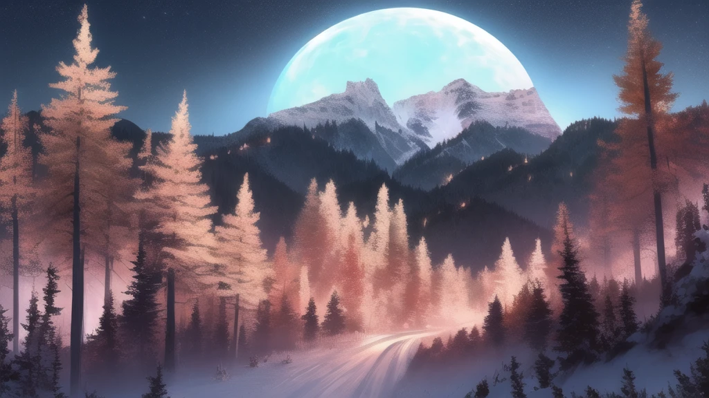 <lora:YuumeiArt:0.8>, high quality, high resolution, extreme detail, masterpiece, night, mountains, untouched nature, trees, forest, valley, moon in the sky, yuumei