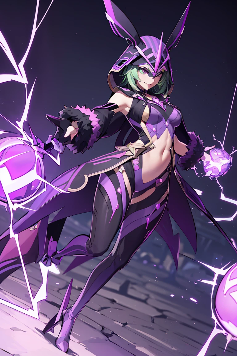 ((masterpiece,best quality)), absurdres,
<lora:Electro_Cicin:0.6>, Electro_Cicin, solo, smug,
purple electricity in background, cinematic composition, dynamic pose,