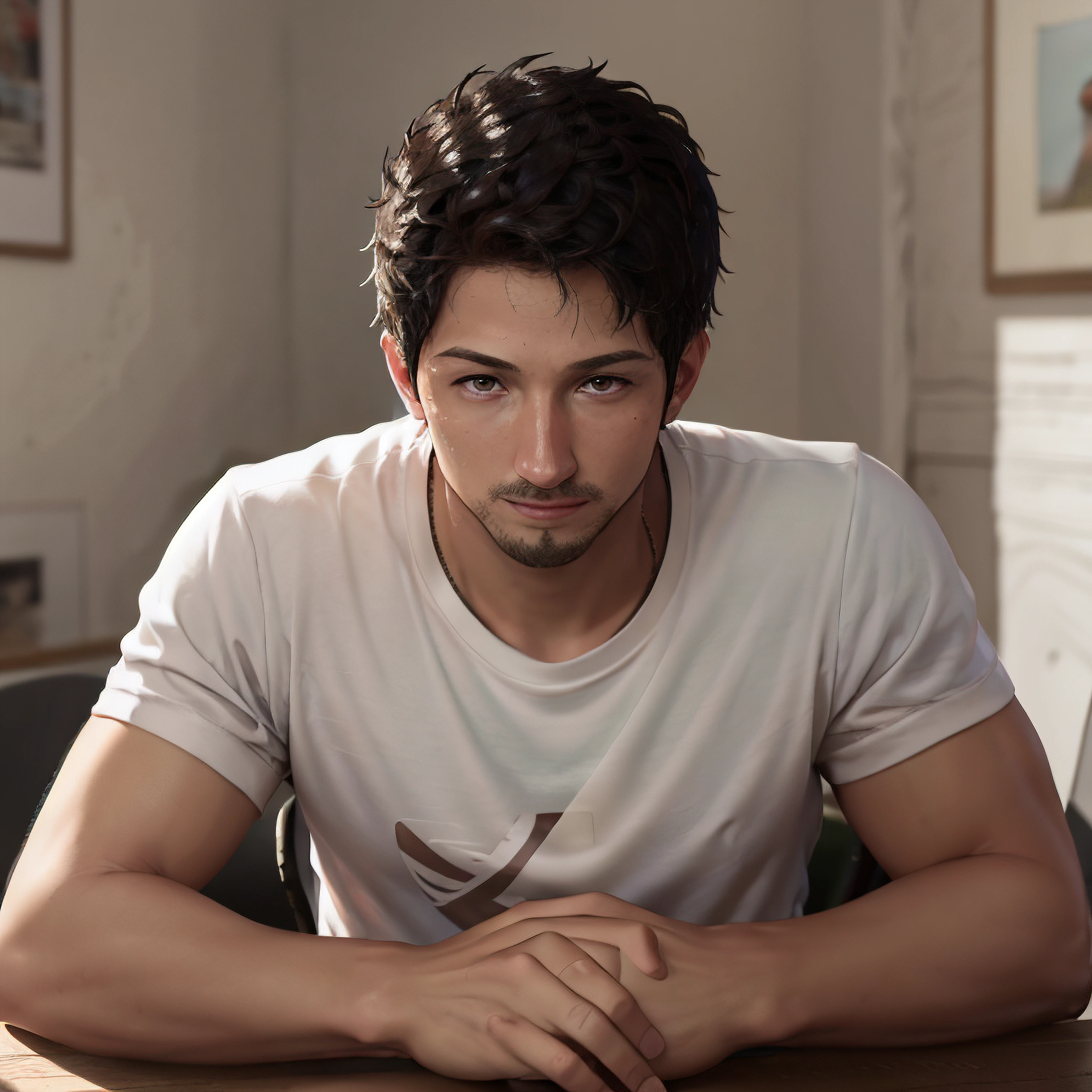1boy, male, t-shirt, face focus,<lora:Romulo Estrela:1>, realistic, hands crossed on the table