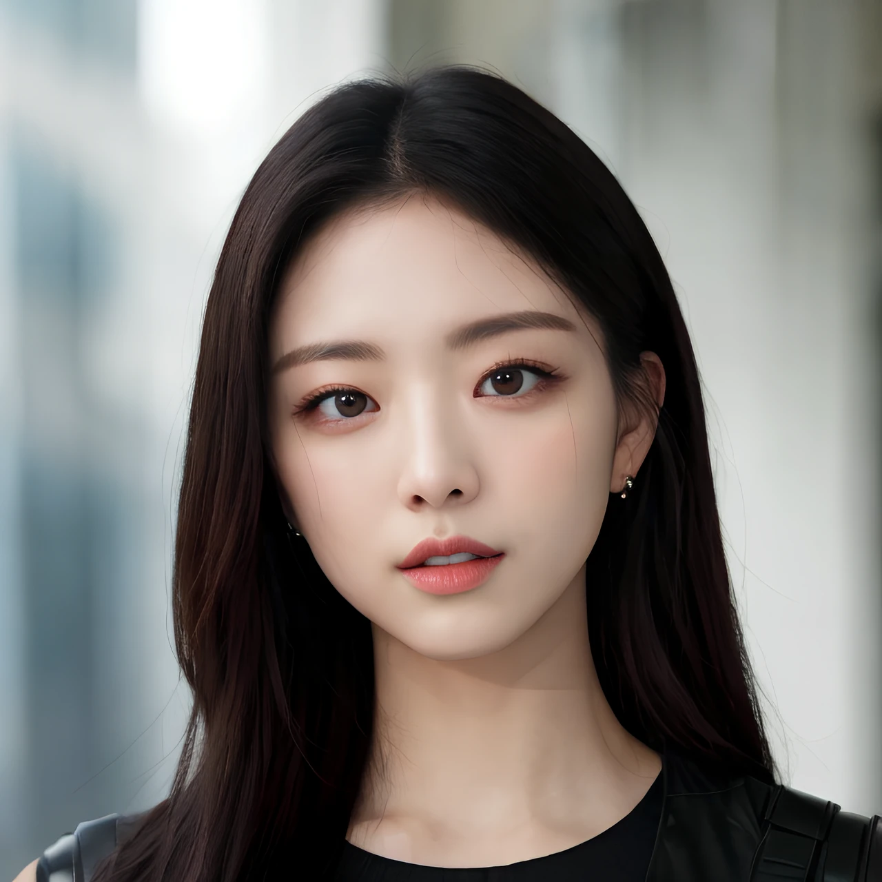 hyper realistic lifelike texture dramatic lighting unreal engine trending on art station, award winning photo, nikon RAW photo,8 k, Fujifilm XT3,masterpiece, best quality, realistic, photorealistic, ultra detailed, extremely detailed face, solo,1girl, standing, fashionable and trendy atmosphere, high-end makeup products, and a stylish expression on her face, close up, t-shirt,