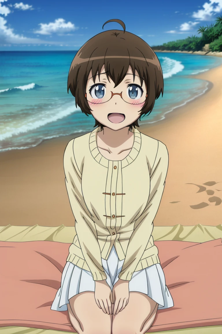 Browsing Caution, Highest quality, High resolution, Beach,One Girl, Huge breasts, One Girl,short hair,blue eyes,bangs,teeth,Grey Hair,Hair between the eyes, blush, smile, View your audience, Cowboy Shot, White micro bikini Ahegao Bitch Nearly naked Spread your legs invite Close-up