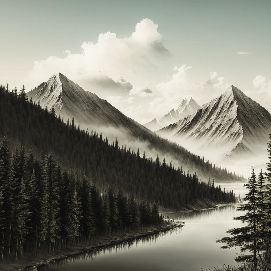 <lora:Drawing1:1> style by NTY, drawing, landscape mountains