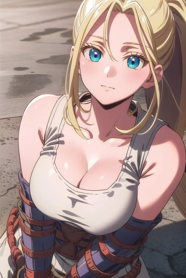 beatrixamerhauser, <lora:beatrixamerhausertest:1>,
beatrix amerhauser, long hair, blue eyes, blonde hair, gloves, ponytail, (medium breast:1.2),
BREAK gloves, fingerless gloves, armor, japanese armor, tank top, white tank top, cleavage, collarbone,
BREAK looking at viewer,
BREAK outdoors,
BREAK <lora:GoodHands-vanilla:1>, (masterpiece:1.2), best quality, high resolution, unity 8k wallpaper, (illustration:0.8), (beautiful detailed eyes:1.6), extremely detailed face, perfect lighting, extremely detailed CG, (perfect hands, perfect anatomy),