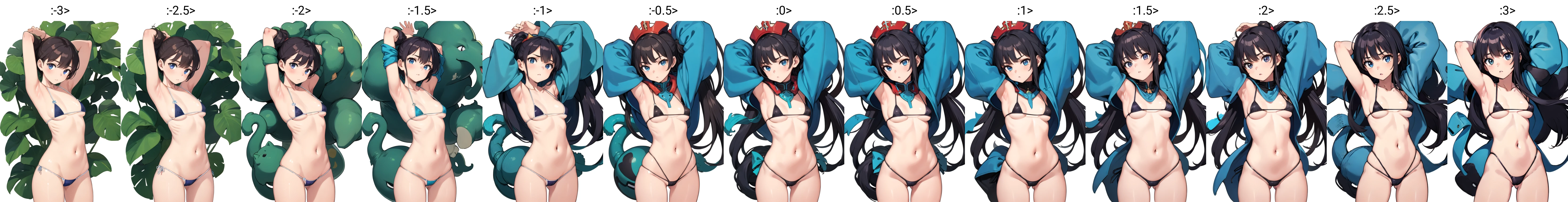 best quality, cowboy shot, 1girl, micro bikini, standing,
arms up, armpits, looking away simple background, white background, head tilt, imminent penetration,
<lora:noribs22222:-3>