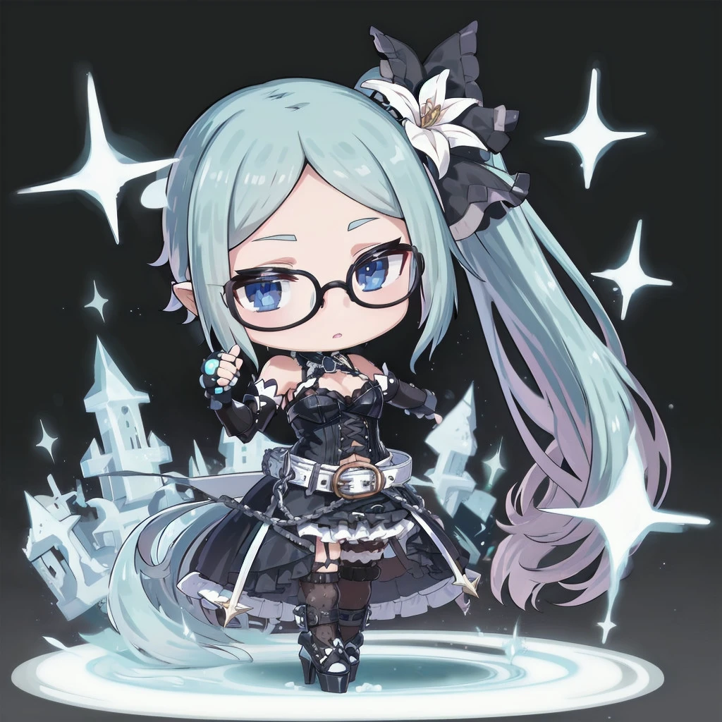 absurdres, flaming city, blue fire, huge ice blocks,
standing, holding glasses
chibi, ririi, side ponytail, hair ornament, hair flower, fashion, black gloves, elbow gloves, fingerless gloves, black dress, bare shoulders, navel, black skirt, long skirt, frills, belt, high heels, chain, cross
<lyco:gomaotsu-lily-t2-000050:0.7>