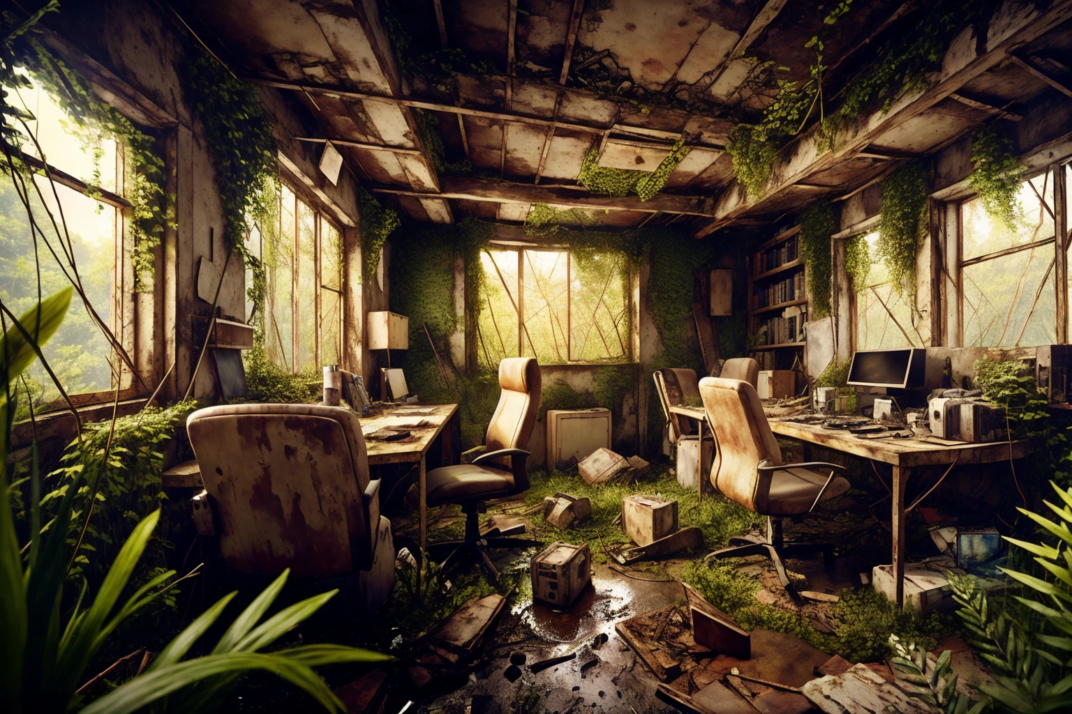 8k, realistic, vray, HDR, 6000K, overgrown, tivi <lora:PostApocalyptic5:0.6> SZ_4po enviroment