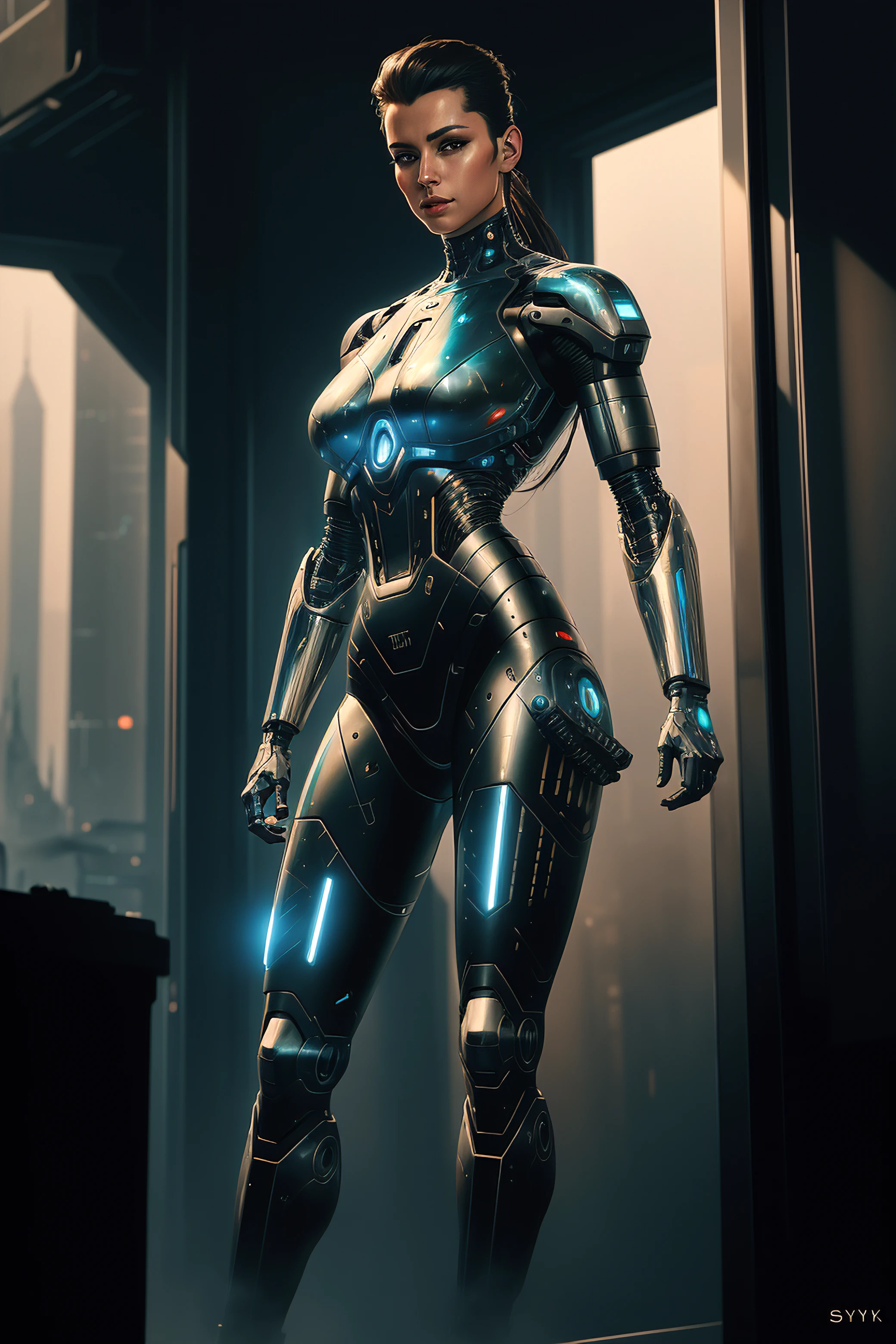 ((oil painting)) of ((attractive female modern military with with cybernetic limbs part cyborg on patrol)), cinematic, dynamic pose, fine details, reflections, 8k, ((dark shot)), soft volumetric lights, (backlit:1.3), (photorealistic:1.6), (Style-Glass), hdr, antialiased, 8k, ((syd mead)), sharp details, detailed background, ((masterpiece)), (painterly), (good anatomy), (good proportions), (good composition), (dramapaint), (analogue style), (empty hands), (futuristic scifi background),