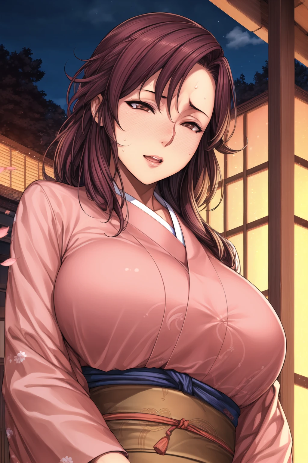 (Night:1.7), east asian architecture, onsen, 
Standing at attention,(Closed_Mouth:1.1),
Pink_kimono,Pink japanese clothes, 
<lora:Mariana_Luciano_NON_VIRGIN-KK77-V1:0.7>,<lora:more_details:0.3>,
bangs,brown hair,brown eyes,
1 girl, 20yo,Young female,Beautiful Finger,Beautiful long legs,Beautiful body,Beautiful Nose,Beautiful character design, perfect eyes, perfect face,expressive eyes,
looking at viewer, in the center of the image,(Upper_body),(Focus on her face),
official art,extremely detailed CG unity 8k wallpaper, perfect lighting,Colorful, Bright_Front_face_Lighting,shiny skin, 
(masterpiece:1.0),(best_quality:1.0), ultra high res,4K,ultra-detailed,
photography, 8K, HDR, highres, absurdres:1.2, Kodak portra 400, film grain, blurry background, bokeh:1.2, lens flare, (vibrant_color:1.2)
(Beautiful,large_Breasts:1.4), (beautiful_face:1.5),(narrow_waist),