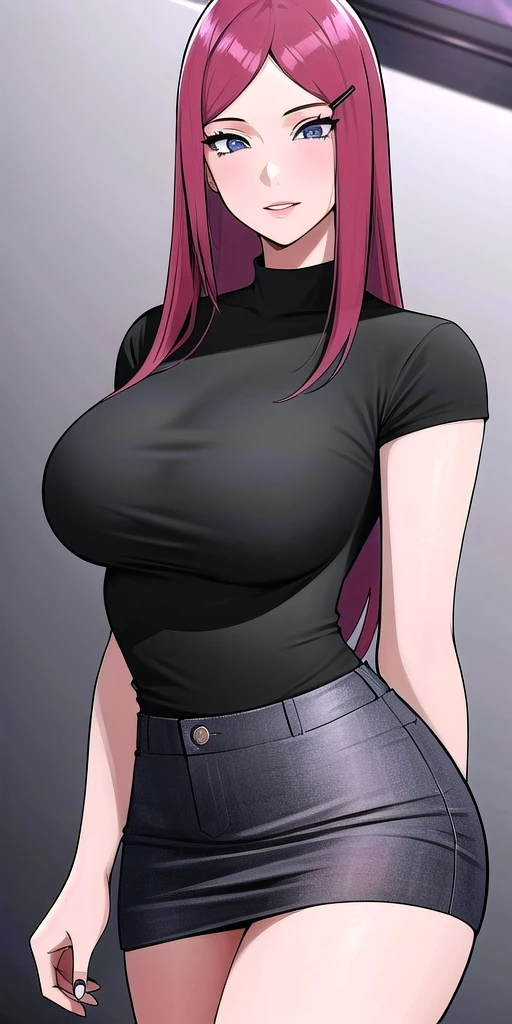 <lora:uzumaki_kushinaV2:0.7>, uzumaki_kushina, large_breasts, standing, solo, miniskirt,, masterpiece, best quality, detailed face, detailed eyes, highres,