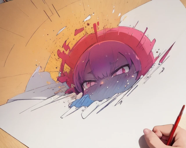 (((masterpiece))),best quality, Amazing,finely ultra detailed,(broken) ((old document)) ((with wrinkles)),2D,overexposure,(extremely detailed:1.2),hdr,sketch, (realistic_nose:-1), (anime coloring:1.2), (flat_color:1)