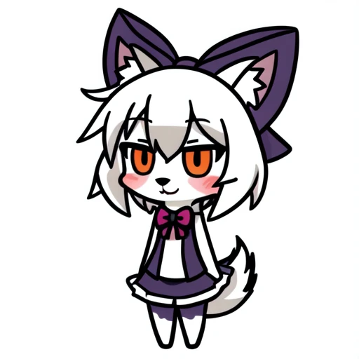 1girl, bow,<lora:chibi_v14:0.6>, furry, tail, white_background,0_0