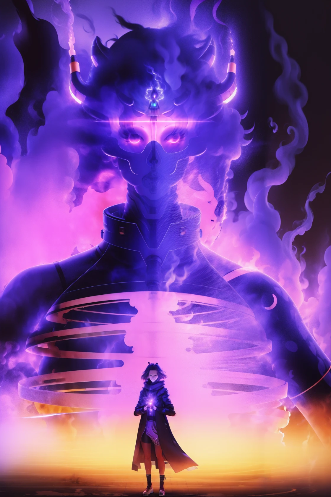 ((1girl inside a giant)), aura surrounding her, smoke, flare, electricity, plasma, <lora:Susanoo-10:1>, susanoo,