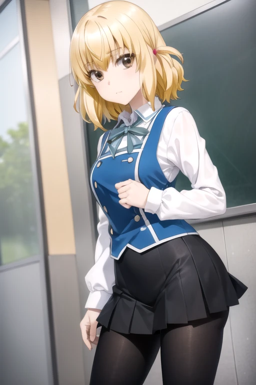 (((picture perfect))), (absurdres), 1girl, solo, <lora:roka-dfrag:0.8>, roka shibasaki, school uniform, black leggings, closed mouth, looking at viewer