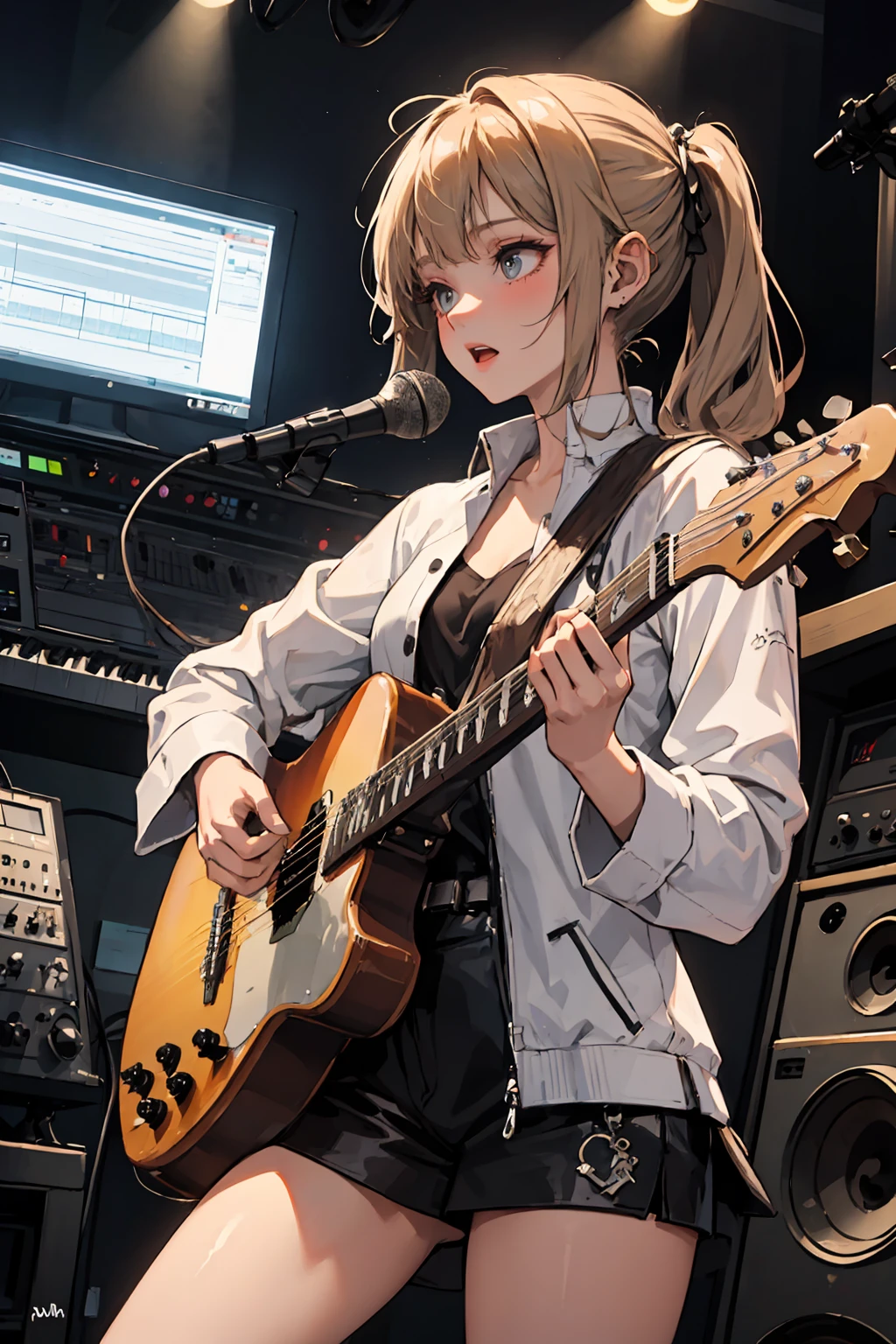 (masterpiece, best quality), 1girl, solo, cowboy_shot
Musician, Musical attire, Recording studio, Composing music, Performing live, Collaborating with other musicians
