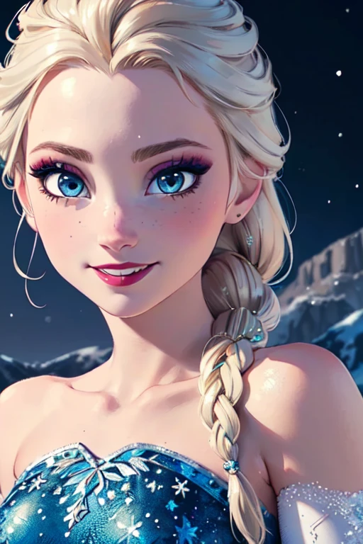 (masterpiece:1.2), (best quality), (ultra detailed), (8k, 4k, intricate),(full-body-shot:1), (highly detailed:1.2),(detailed face:1.2), (detailed background),detailed landscape, (dynamic pose:1.2), <lora:elsa:0.7>elsa, 1girl, solo, long hair, smile, blue eyes, blonde hair, dress, braid, single braid, makeup, hair over shoulder, eyeshadow, snowflakes,