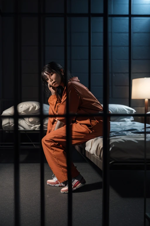 (masterpiece:1.3),(best quality:1.2),8k,absurdres,unity 8k wallpapper,(extremely detailed:1.3),highestres,
1girl, <lora:in_prisonv2-10:1>,in_prison,sitting,looking at viewer, boring,bed,chair,(blurry foreground:1.2), blurry,dark theme,<lora:lowRA:0.5>