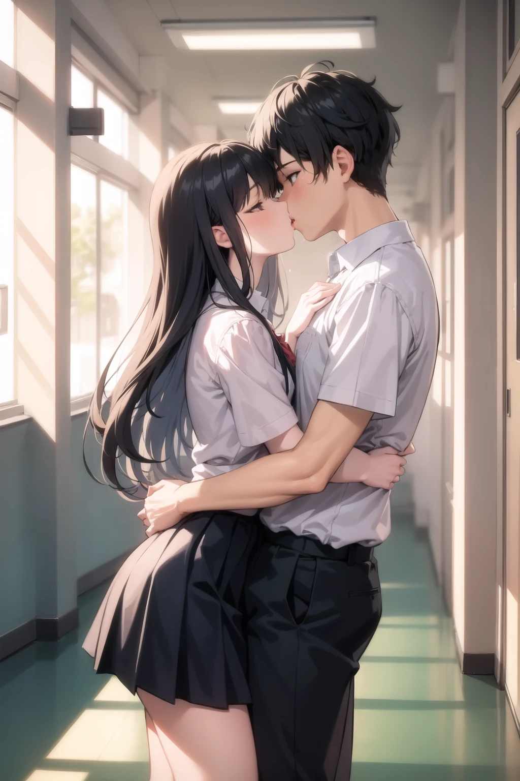 <lora:school_hallway_v0.1:1>
1girl, school hallway, school uniform, 1boy, kiss,, masterpiece, best quality, highly detailed