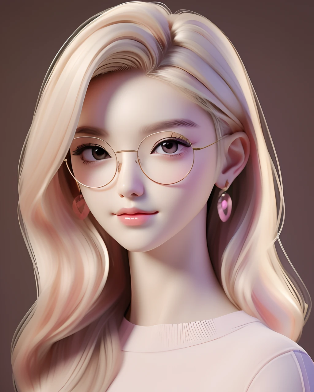best quality,cartoon_portrait, 1girl, solo, long hair, looking at viewer, blonde hair, simple background, shirt, brown eyes, glasses, lips, round eyewear, lips , <lora:cartoon_portrait_v2:0.7>
