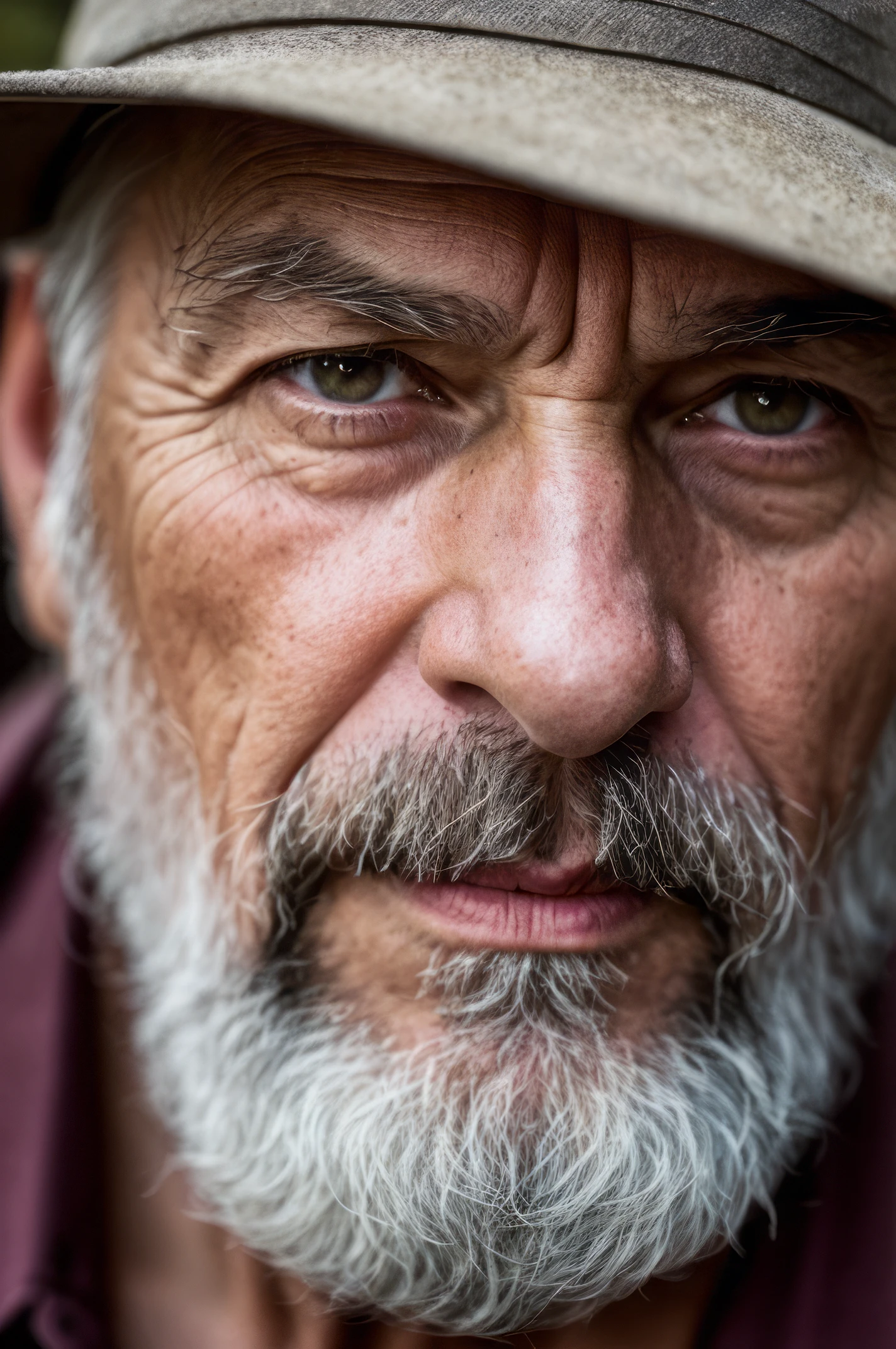 closeup portrait emotional photo of old man in rugged bluesman clothes, face, 8k uhd, high quality, film grain, looking at viewer, portrait, (skin pores:1.2), (moles:0.8), (imperfect skin:1.1), intricate details, goosebumps, flawless face, ((photorealistic):1.1), (raw, 8k:1.2), hyper realistic, HDR, cinematic, dark, muted colors, atmosphere, ((macro lens)), sunset
