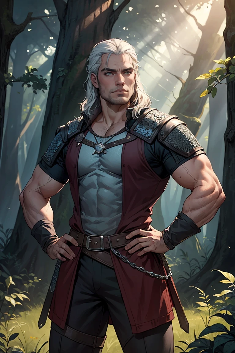 A gipsy half-elf character male with a strong build, wearing a sleeveless top and loose pants, adorned with various accessories such as a necklace, bracelets, and belts. The character has distinct pointed ears, showcasing their elven heritage. They have an adventurous look about them, suggesting a background as a traveler or someone who is accustomed to life on the move. Il a une barbe de 3 jour des cheveux gominé

Nom du personnage: paco, le Demi-Elfe Nomade
Description physique:
Apparence générale: paco est un demi-elfe avec une carrure musclée, mesurant environ 1m85. Sa peau est légèrement bronzée, témoignant de nombreuses heures passées à l’extérieur.
Visage: Il a des traits fins et anguleux, typiques des elfes, avec des yeux verts perçants et des oreilles légèrement pointues. Une cicatrice traverse son sourcil droit, ajoutant une touche de mystère à son regard.
Cheveux: Ses cheveux sont longs et noirs, souvent attachés en une queue de cheval pratique.
Barbe: paco arbore une barbe
Vêtements et accessoires:
Haut: Il porte un gilet sans manches de couleur terre sur une chemise blanche ample aux manches retroussées.
Bas: Ses pantalons amples sont rentrés dans des bottes montantes en cuir.
Accessoires: paco porte des brassards en cuir sur les deux poignets et une bandoulière traversant son torse, avec des pochettes attachées à sa ceinture. Un collier complexe orne son cou, et il a une boucle d’oreille en argent à l’oreille gauche.
Équipement:
Armes: Il est équipé d’une épée courte accrochée à sa ceinture et d’un poignard caché dans sa botte droite.
Objets divers: paco transporte également une  sacoche contenant des herbes médicinales, des outils de survie et quelques objets personnels.
Personnalité:
Caractère: paco est un aventurier rusé et débrouillard, toujours prêt à aider ceux dans le besoin. Il est connu pour son sens de l’humour et sa capacité à se sortir d