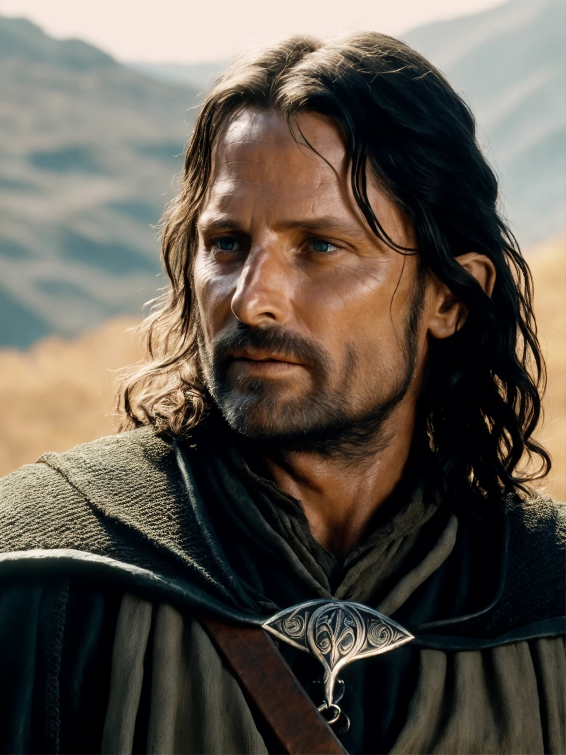 photo of the warrior Aragorn from Lord of the Rings, film grain, 8k hd