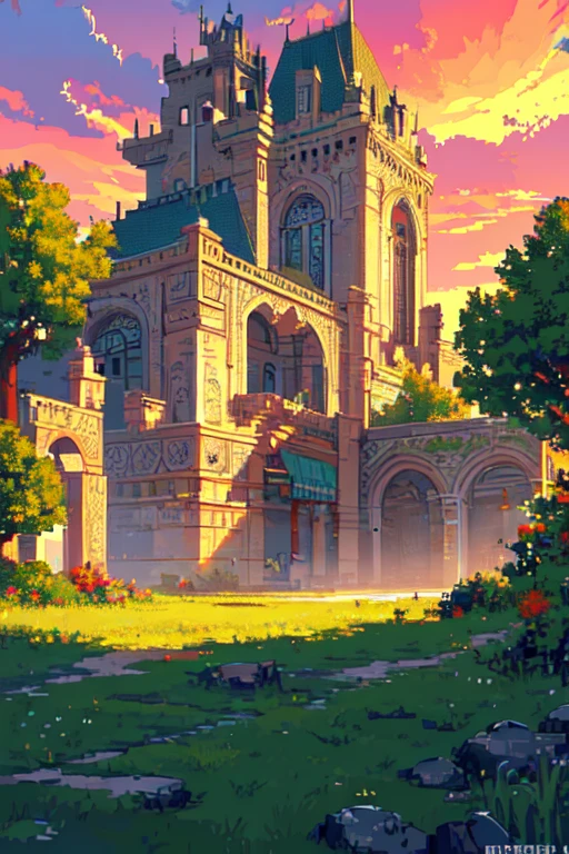 (masterpiece:1.2), (best quality), (ultra detailed), (8k, 4k, intricate),(full-body-shot:1), (highly detailed:1.2),(detailed face:1.2), (detailed background),detailed landscape, (dynamic pose:1.2), <lora:pixel:0.7>((pixelart)),  outdoors, sky, artist name, cloud, tree, watermark, cloudy sky, building, scenery, sunset, road